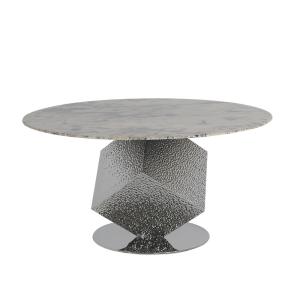 China Customized Round Marble Table Dining Shiny Silver Wave Panel factory
