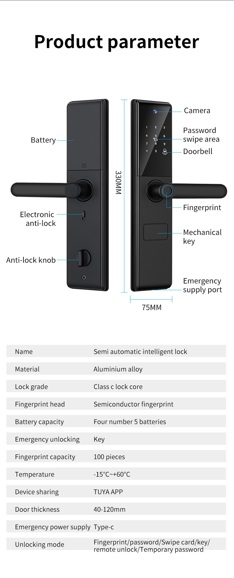 S829MAX Wifi Camera Lock Tuya APP Digital Viewer Lock Biometric Fingerprint Smart Door lock