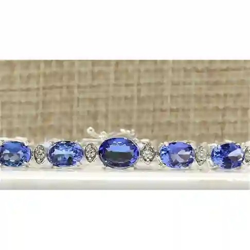 11.80 CTW Natural Tanzanite And CZ Bracelet In 14k Solid White Gold