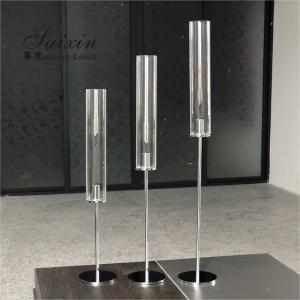 China Crystal Decorative Wedding Candle Holder High Glass Tube Single Silver Metal 43&quot; factory