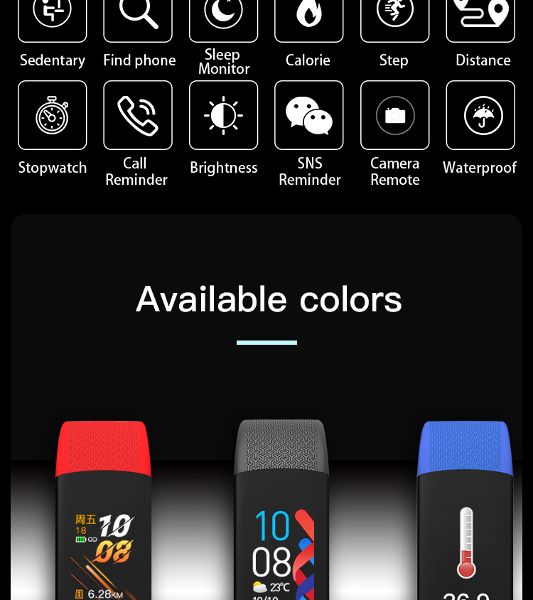 Reloj B5W Sport Touchscreen Smartwatch IP67 body temperature band Thermometer Bracelet