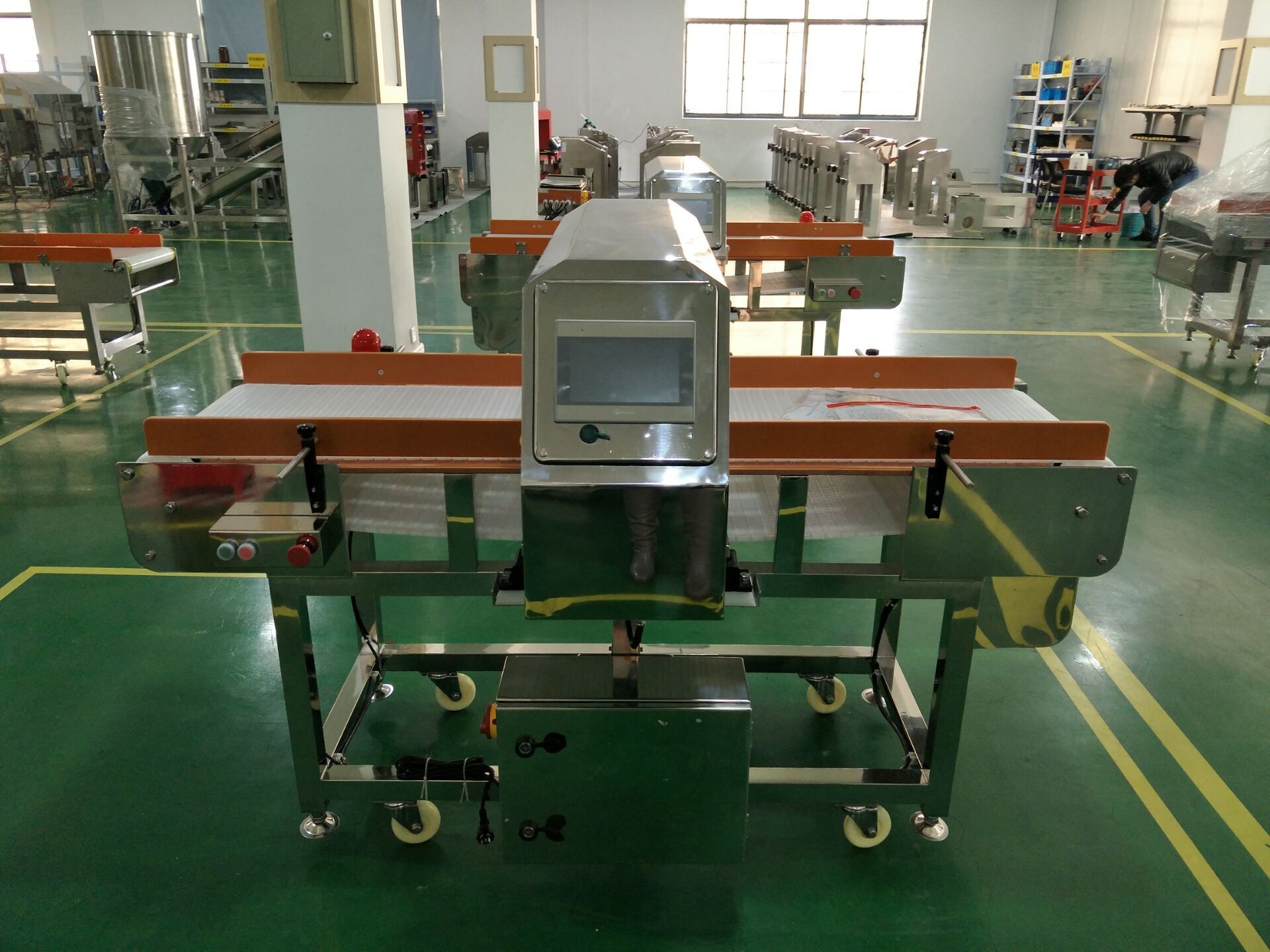 New metal detector (touch screen, support USB,plastic chain belt) for food product or packed product
