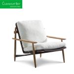 Outdoor Sofa Lounge Chair Made of Solid Teak Wood with Woven Leather Seats and