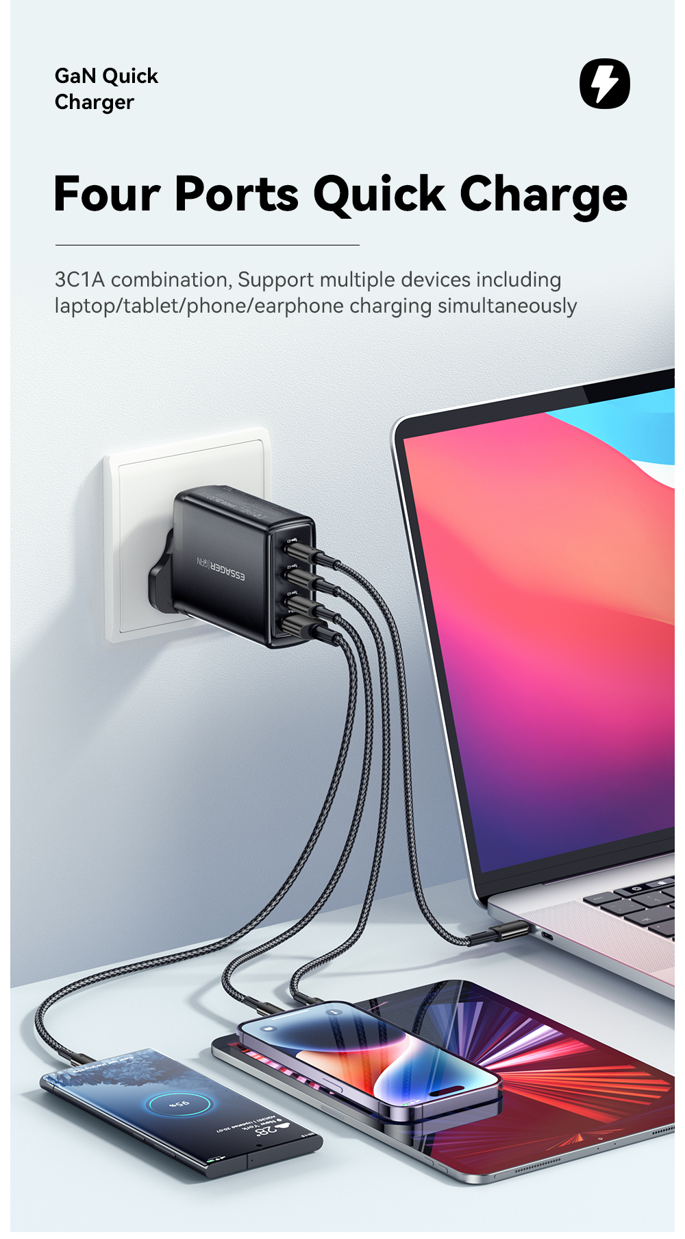 Essager 2023 Best New Product Phone Accessories Quick Charging 3C1A Portable Travel 120w Charger