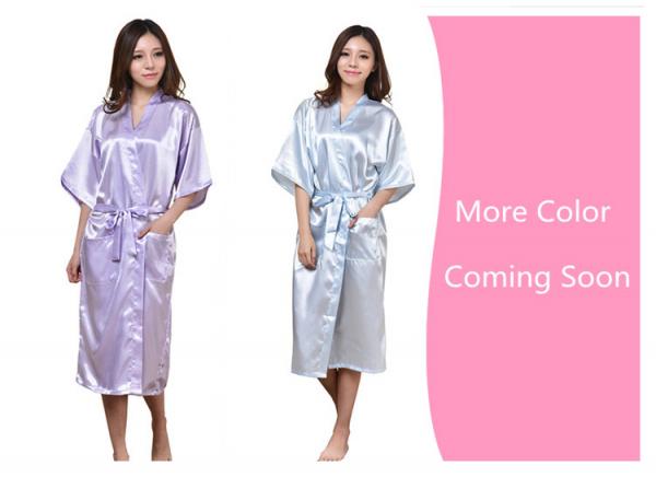 China Twisted satin nightgown emulation silk ladies nightgown summer solid color silk long bathrobe Japanese kimono cardigan r factory