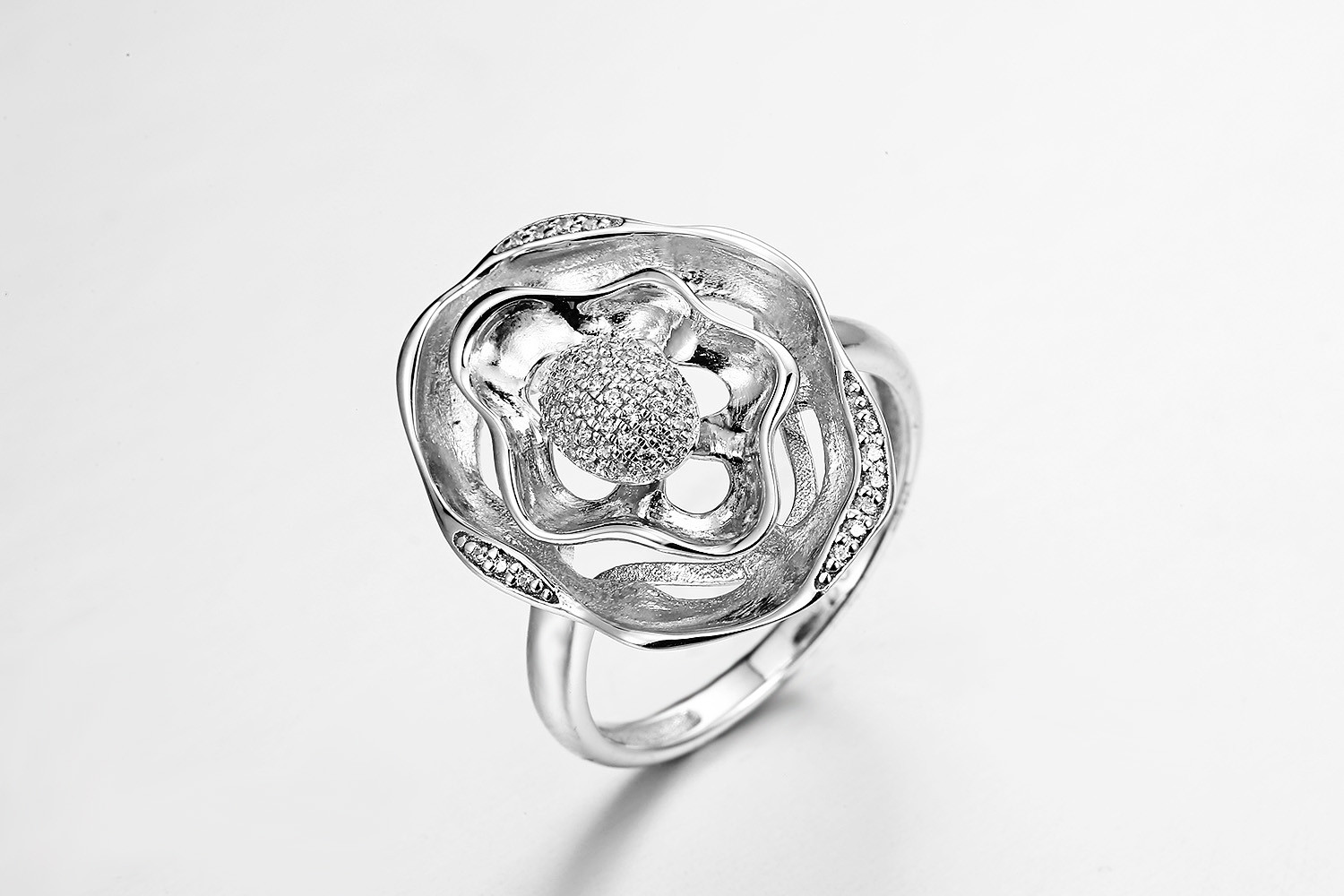 "Double Flower of Love" 925 Sterling Silver CZ Rings Pinky Promise Ring