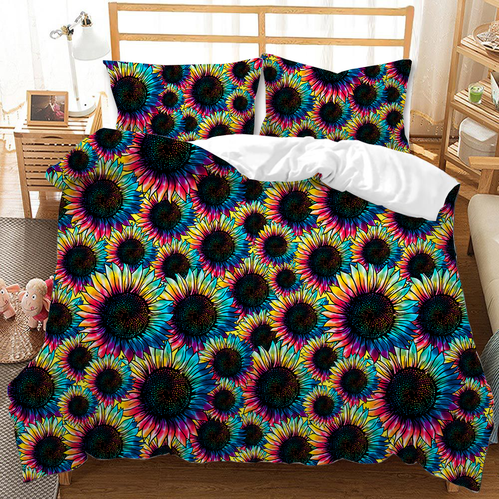 Personalized Sunflower Leopard Print Duvet Sheet Cover Set for Non-Disposable Bedding