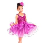 Flower Kids Dance Clothes Straps Sequines Bodice Tiers Organza Dress With