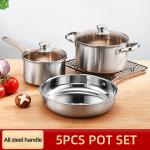 Amazon TOP Seller 5 PCS Silver Cooking Pot Set Sauce Pan Stainless Steel Frying