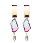 Irregular Copper Piece Imitation Pearl Handmade Beaded Earrings Gold Plated