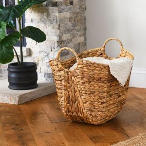 Tall Water Hyacinth Wicker Basket with Handles | Natural, Brown, Natural