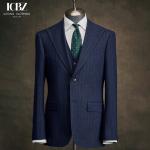 Men's Blue Striped Business Casual Suit American Formal Groom Wedding Dress