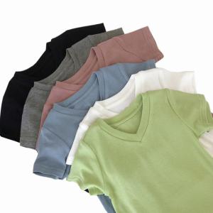 China wholesale cheapest child clothing v neck design blank boy t-shirt factory