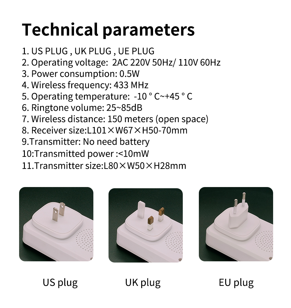 IP44 Tuya Smart Doorbell EU US UK Plug Waterproof Door Bell