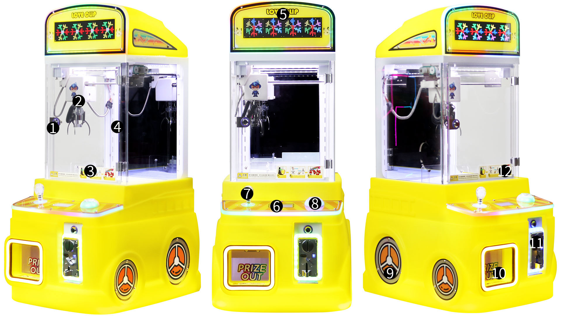Yellow Customized Mini Claws Commercial Coin-operated Plush Toy Arcade Game