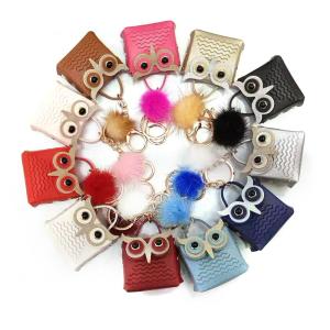 China Dark Blue Owl Coin Bag Mini Purse Keychain Debossed Logo ROHS Certification factory
