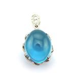 Sterling Silver Jewelry 14mmx17mm Dome Oval Blue Topaz Cubic Zirconia Pendant