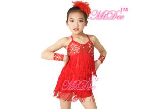 China Three Colors Camisole Sequin Tassel Latin Dance Dresses With Feather Headpiece factory