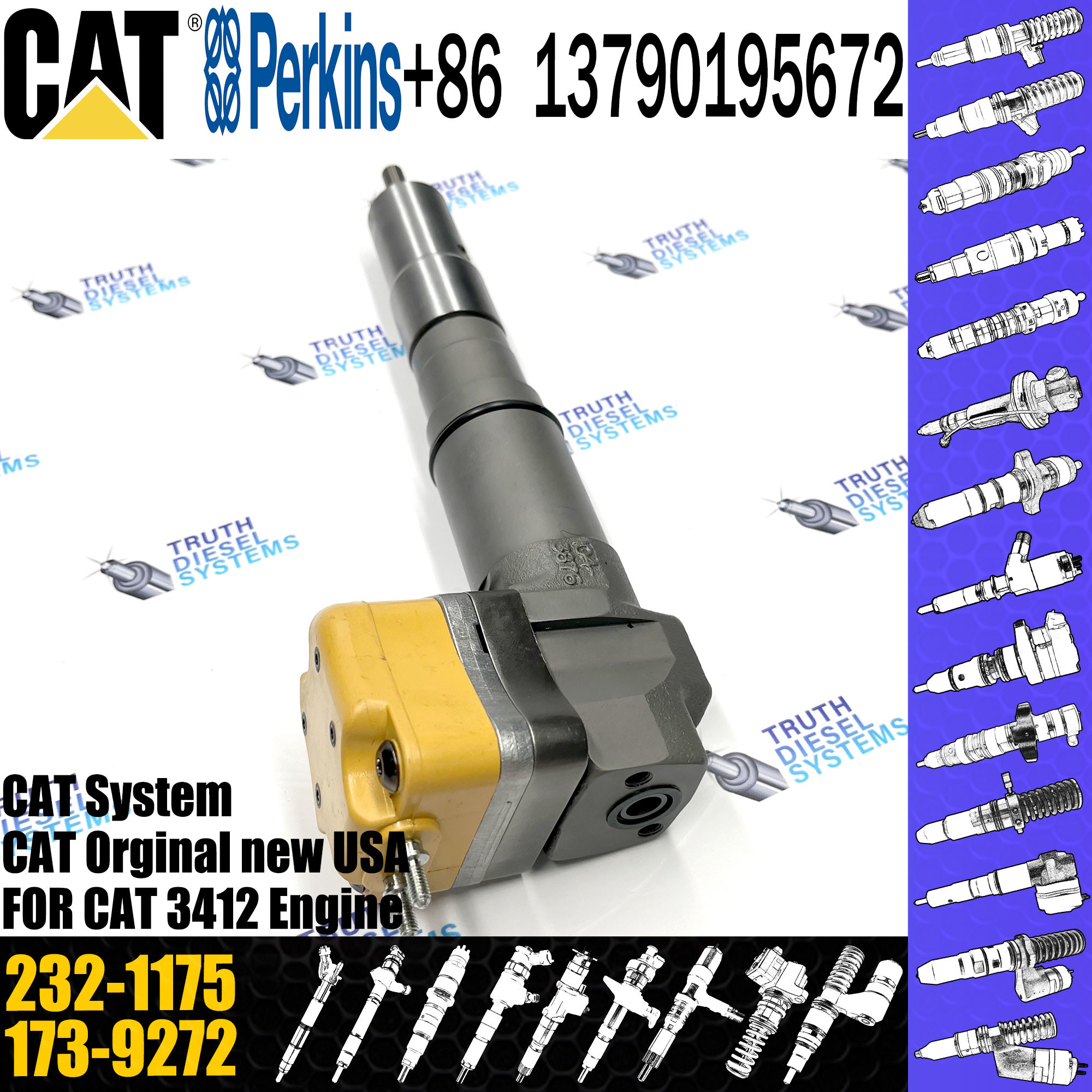 Diesel Common Rail Fuel Injector 232-1175 10R-1265 173-9379 138-8756 155-1819 232-8756 111-7916 For 3412 Engine