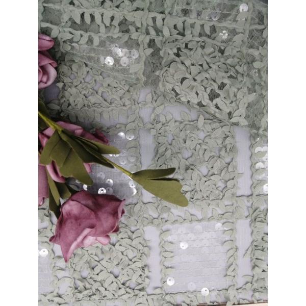 China ODM Green Transparent Sequin Crochet Lace Fabric Corded Mesh factory