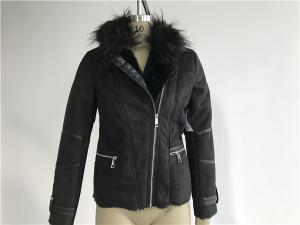 China Ladieswear Black Zip Through Suede Bonded Jacket With Fur Collar FAK18CA3695 factory
