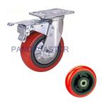 Red Thick Polyurethane Heavy Duty Casters 6 Inch Swivel Caster With Brake