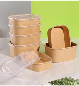 China Takeaway Food Grade Kraft Paper Container Tray Rectangular Kraft Paper Food Box factory