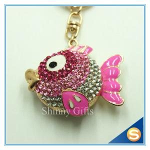 China Lovely Goldfish Fish Cute Crystal Rhinestone Charm Pendant Purse Car Key Ring Keychain Party Favorite factory