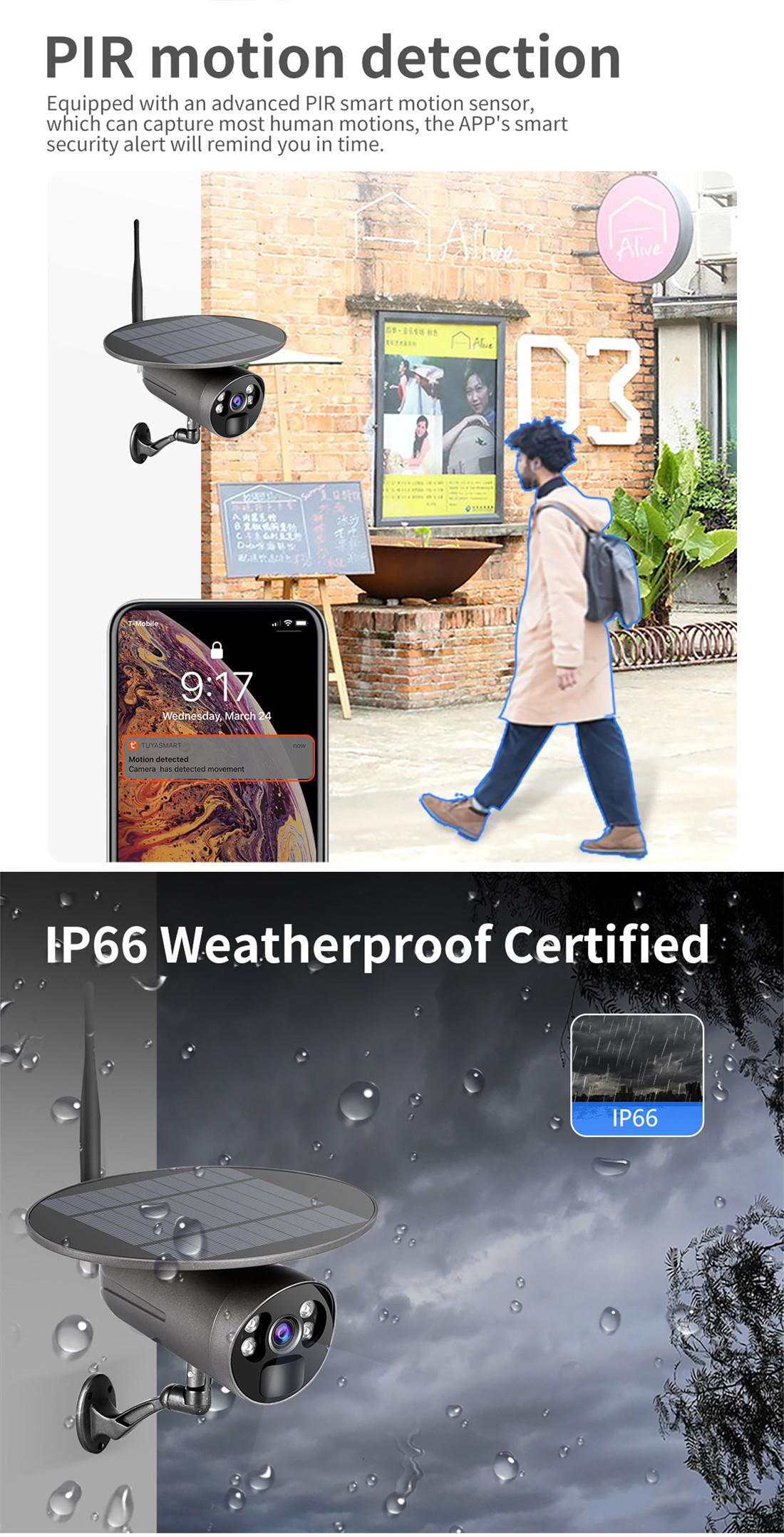 STG-3L Factory low price Outdoor Produced HD 1080P Smart Home Pir Detection Low Power Consumption Battery Solar Camera
