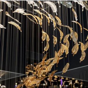 China Wholesale Modern Luxury Flower Leaf Shaped Tawny Crystal Blown Chihuly Murano Glass Chandeliers Parts Hotel Ceiling Decoration factory