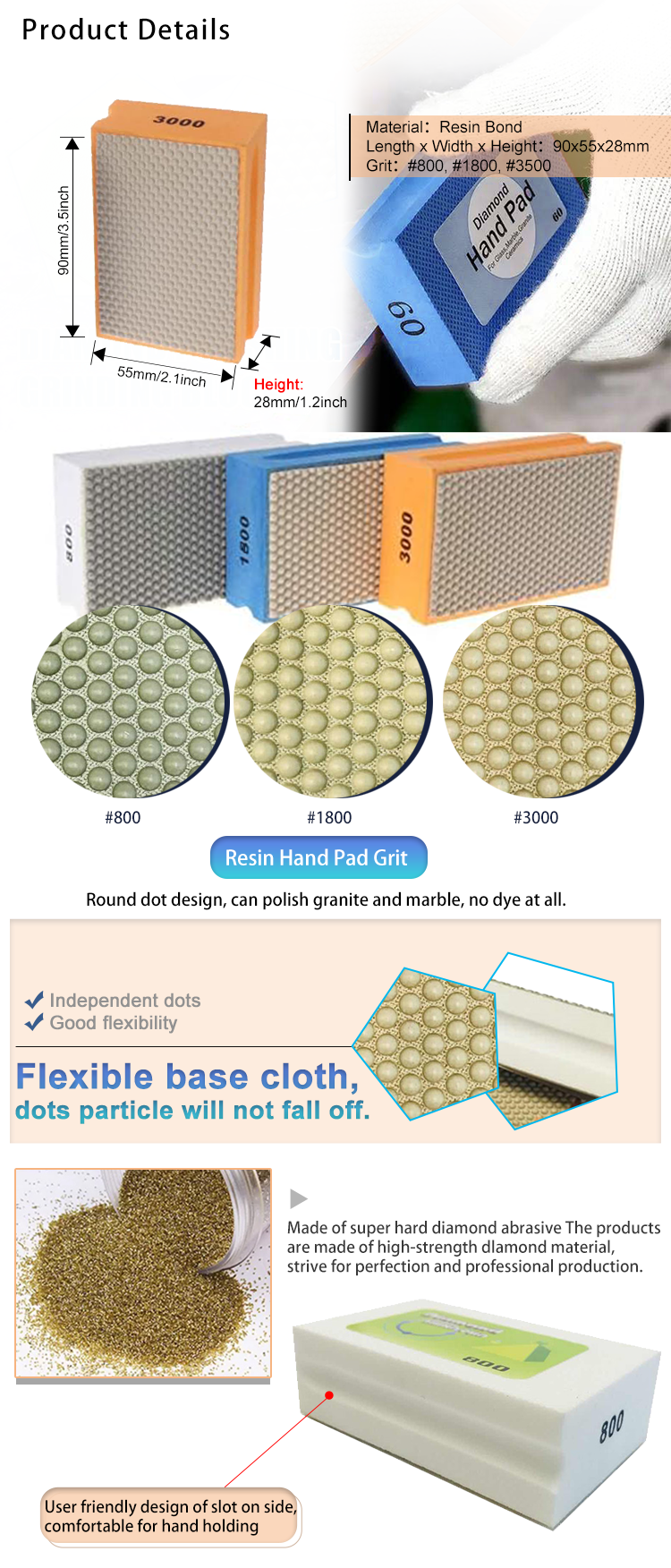 Diamond Hand Polishing Pad Professional Grade Pad For Glass Marble Concrete Stone Polishing