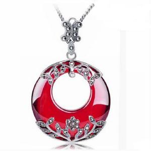 China Thai Silver Garnet Pendant Necklace Marcasite Retro Jewelry(N11061RED) factory