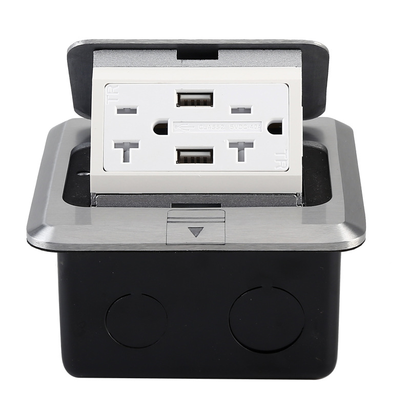 16A 250V Pop up Floor Socket Outlet with US USB Copper 150 Round Rated Current 16A