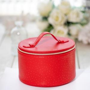 China Customized Lightweight Ladies Leather Vanity Case Portable Round Red factory