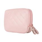 Double Zipper Pink PU Leather Square Travel Makeup Bag