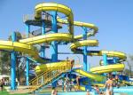 Blue Yellow Water Park Slide Combined , Fiberglass Large Spiral Slide Equipment