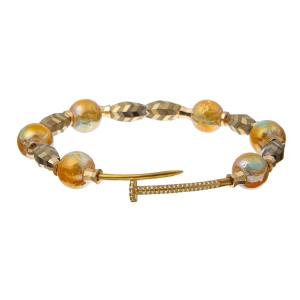 China Dark Gold Shinny Beads Stretchy Crystal Bracelets With Zircon Bayonet Connector factory