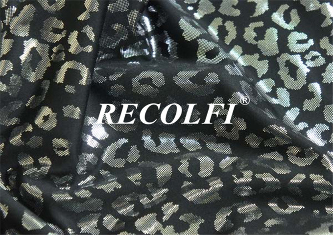 Leopard Silver Foiling Sustainable Knit Activewear Fabric 4 Ways Stretch