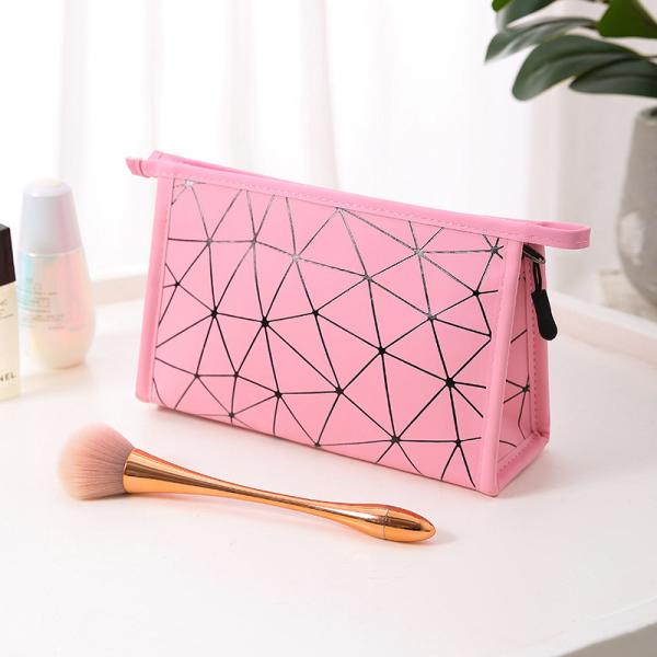 China Pink Toiletry Zipper PU Leather Custom Printed Waterproof Cosmetic Bag factory