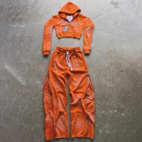 Custom Women Sweat Suit Screen Print Streetwear Hoodie And Sweatpants Set