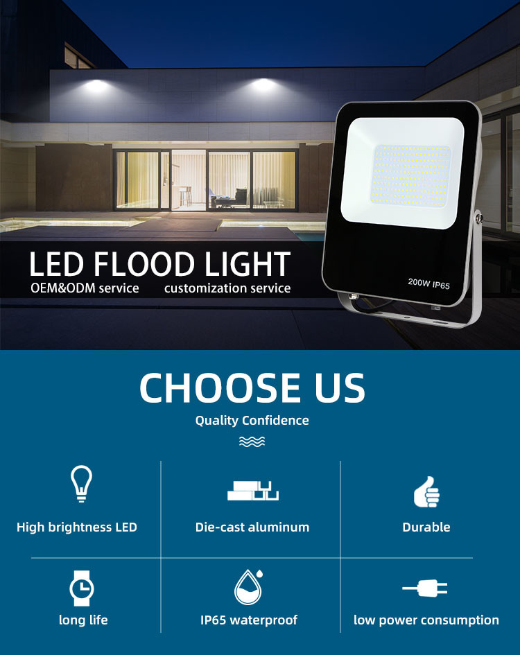 50w 200w Outdoor LED Flood Light Die Cast Aluminium Housing Smd Slim