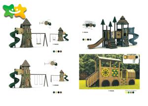 China Customized Design Wooden Playground Slide Double Swing Long Service Life factory