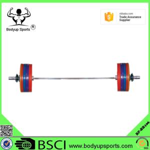 China 135kg 300LB Eco Friendly Rubber Coated Barbells For Competition Custom Color factory