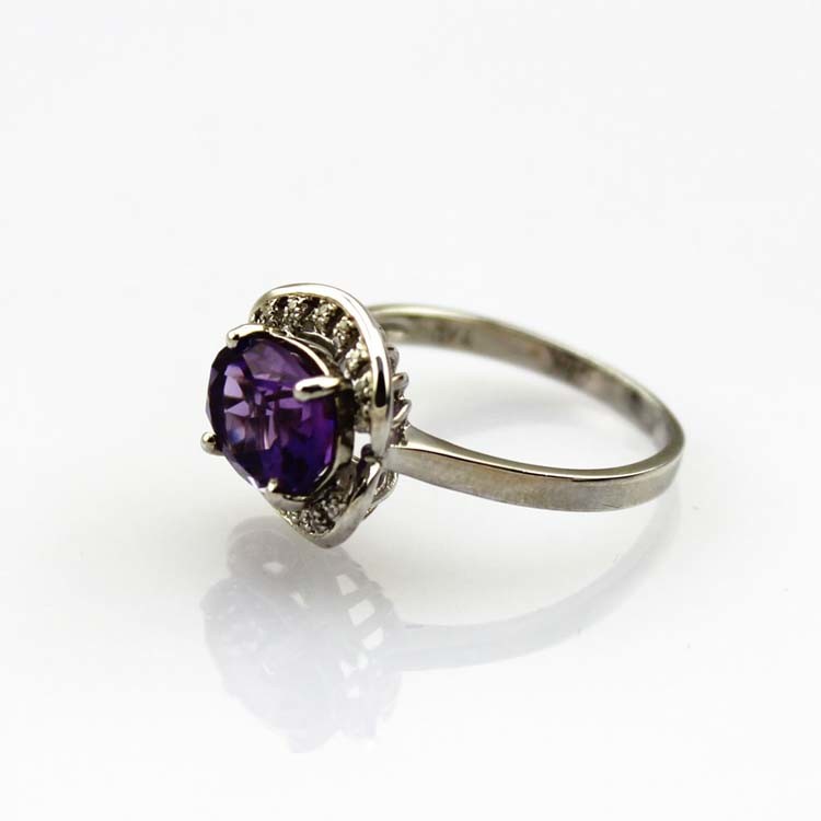 925 Silver 7mmx9mm Oval Purple Cubic Zircon Gemstone Ring (F30)