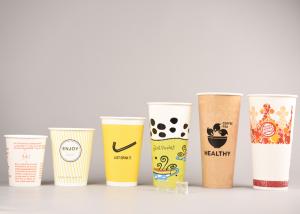 China Single Wall Drinking Cups With Lids For Cold Beverages , PE Coating Paper Materials factory