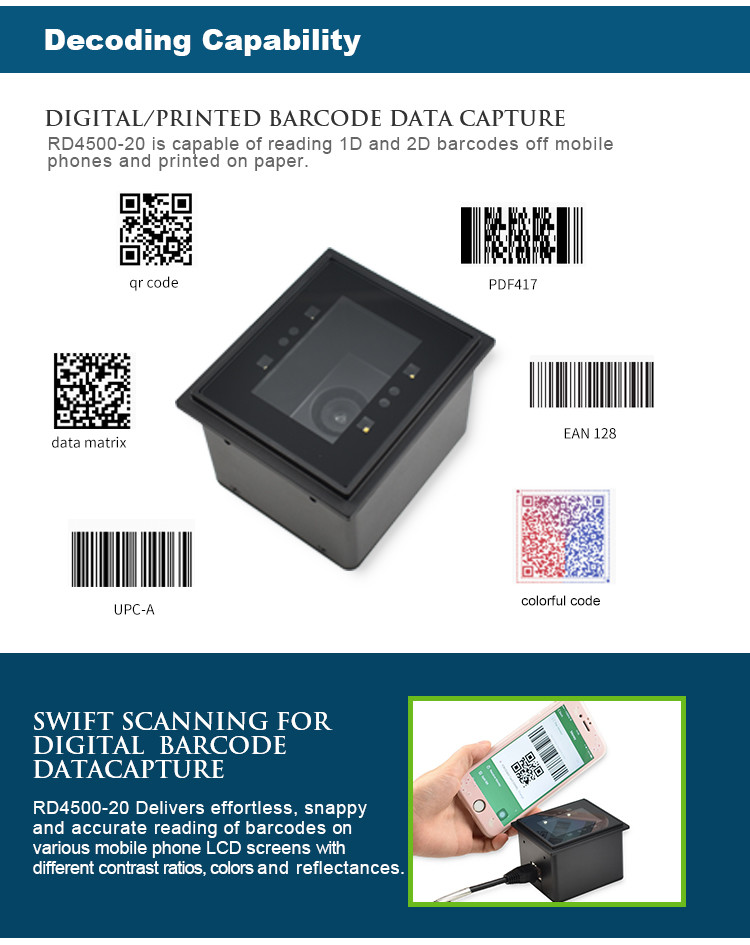 PDF Datamatrix RD4500R Fixed Mount Barcode Scanner For Kiosk