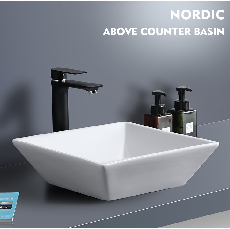 Self-Cleaning Square Vessel White Bathroom Sink Table Wash Face Basin