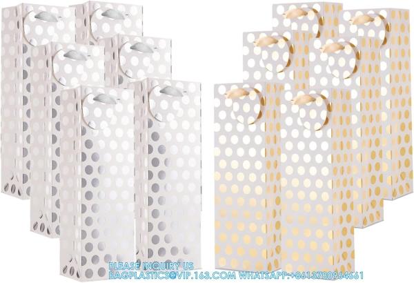 Champagne Wine Gift Bag Bulk With Tags, Polka Dots Single Bottle Holiday Gift