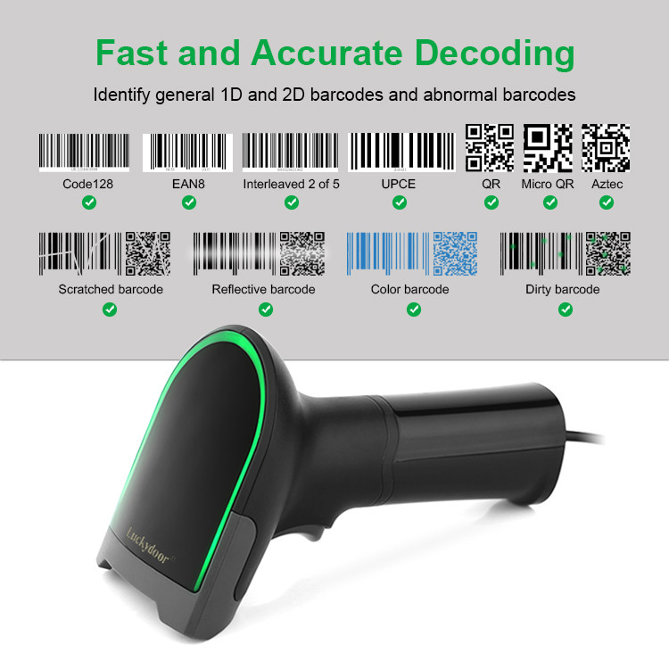 2D Wired POS Handheld Barcode Scanner 30fps Warehouse Gun With USB RS232 PS2