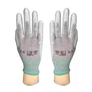China 13 Gauge Knitted Lined Pu Coated Gloves ESD Antistatic Carbon Fiber Finger Men Construction Gloves factory
